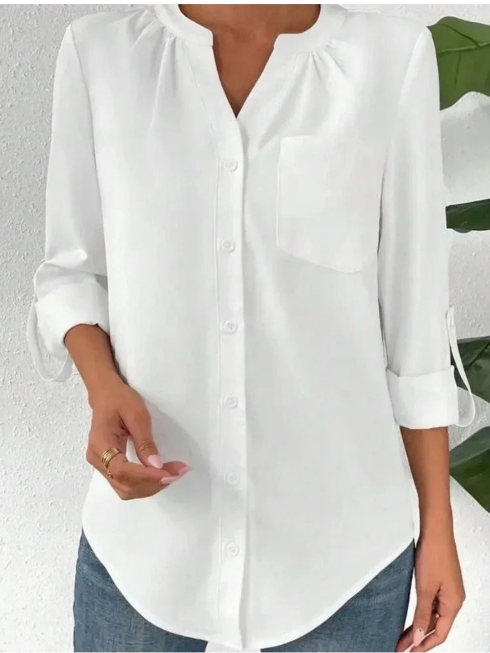Pleione Women's White Button-Front Blouse